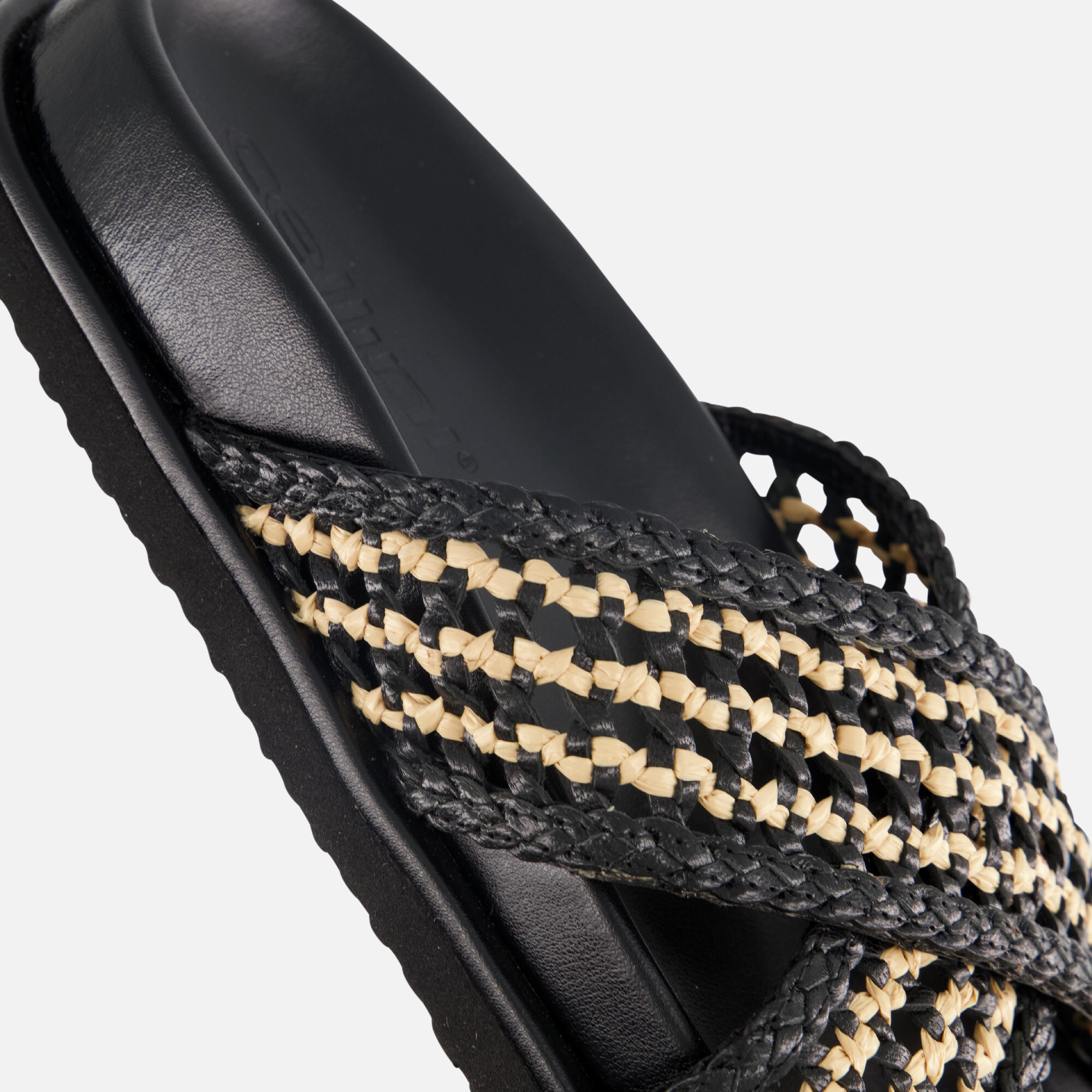 Cellini Raffia Slippers zwart Textiel afbeelding 4