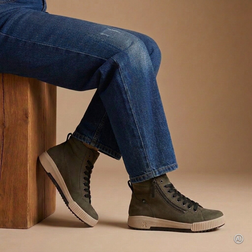 Rieker Rieker Veterboots groen Leer