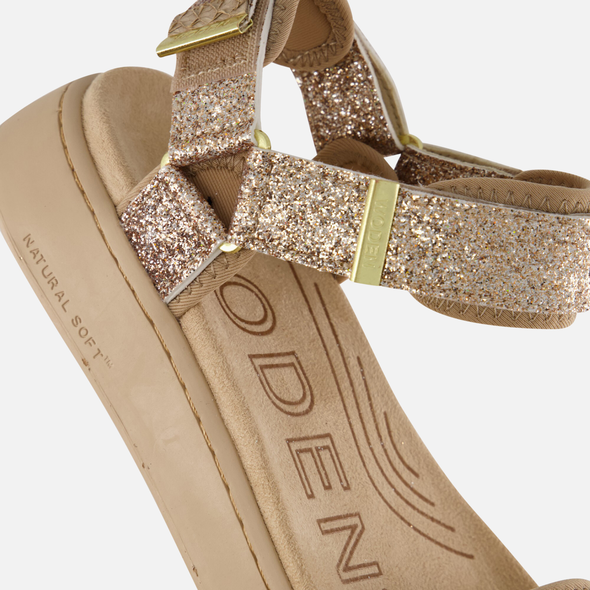 Woden Lite Line Sandalen beige Textiel afbeelding 3