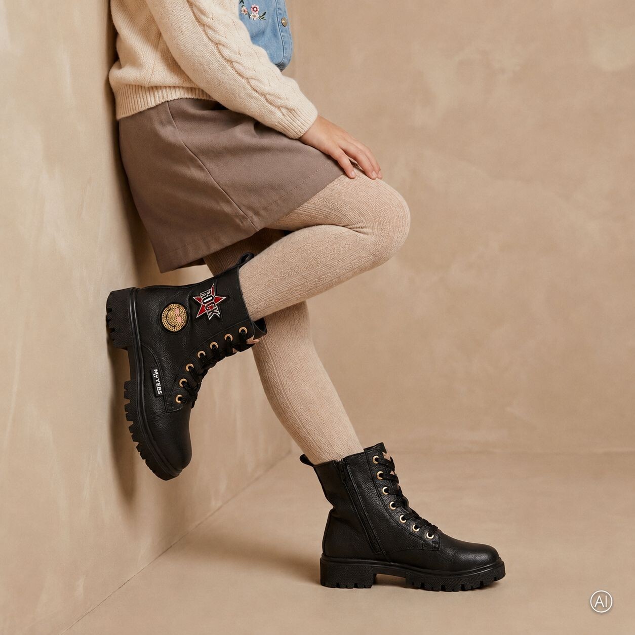 Muyters Rock Veterboots zwart Leer - Maat 28 - Kinderschoenen