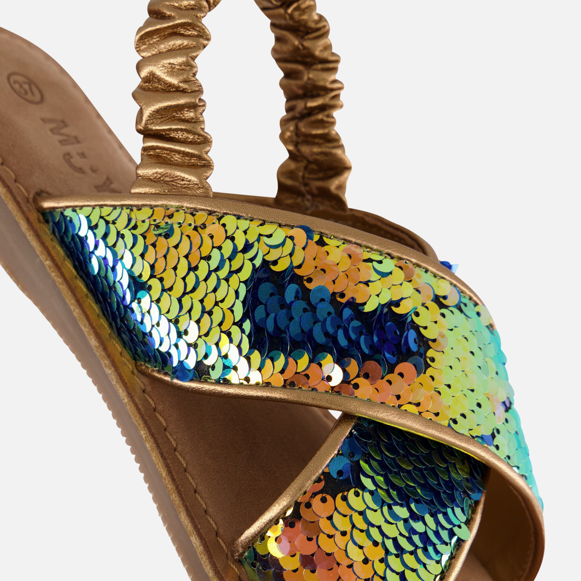 Muyters Pailetten Sandalen goud Leer afbeelding 3
