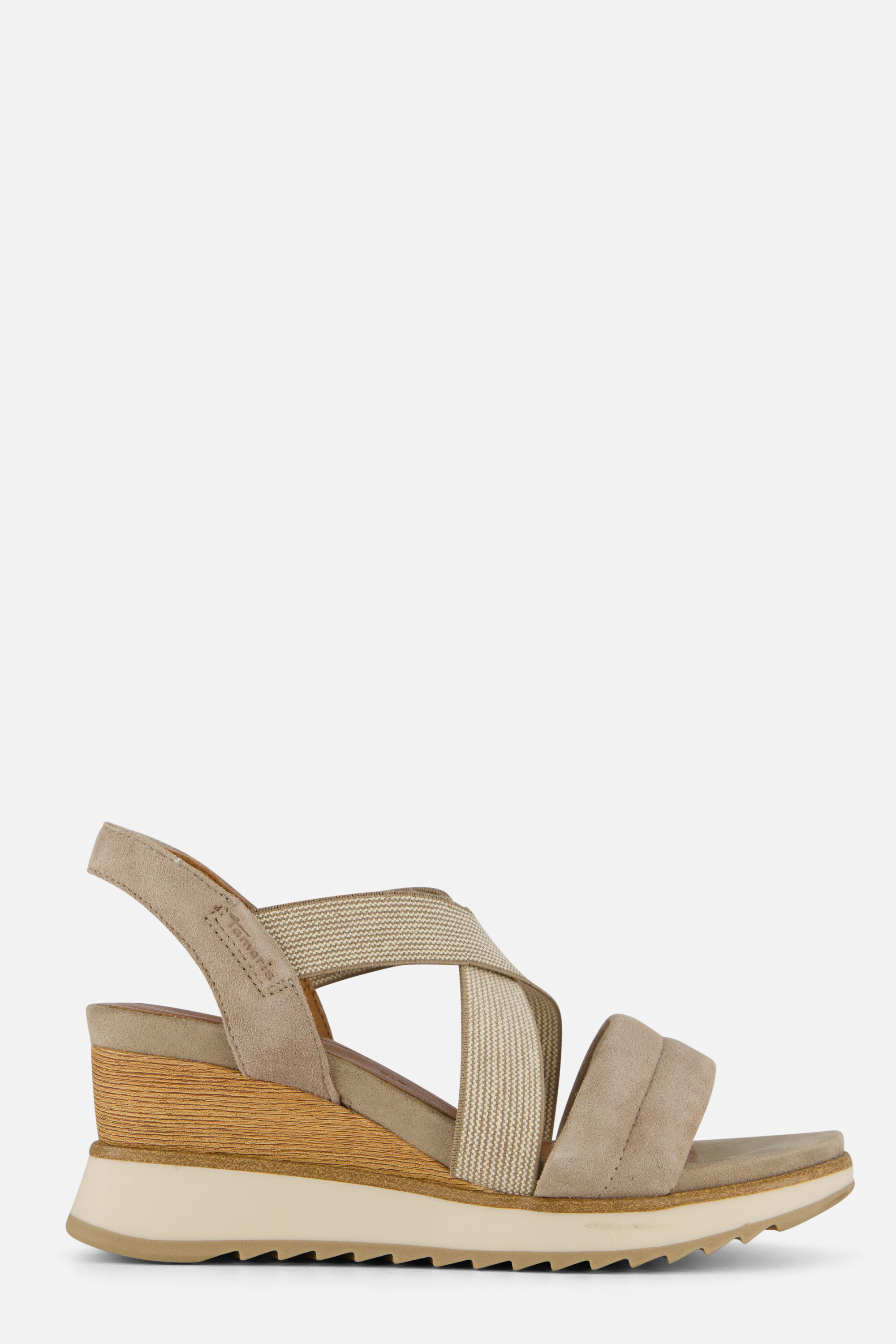 Tamaris Sandalen met sleehak taupe Leer afbeelding 4