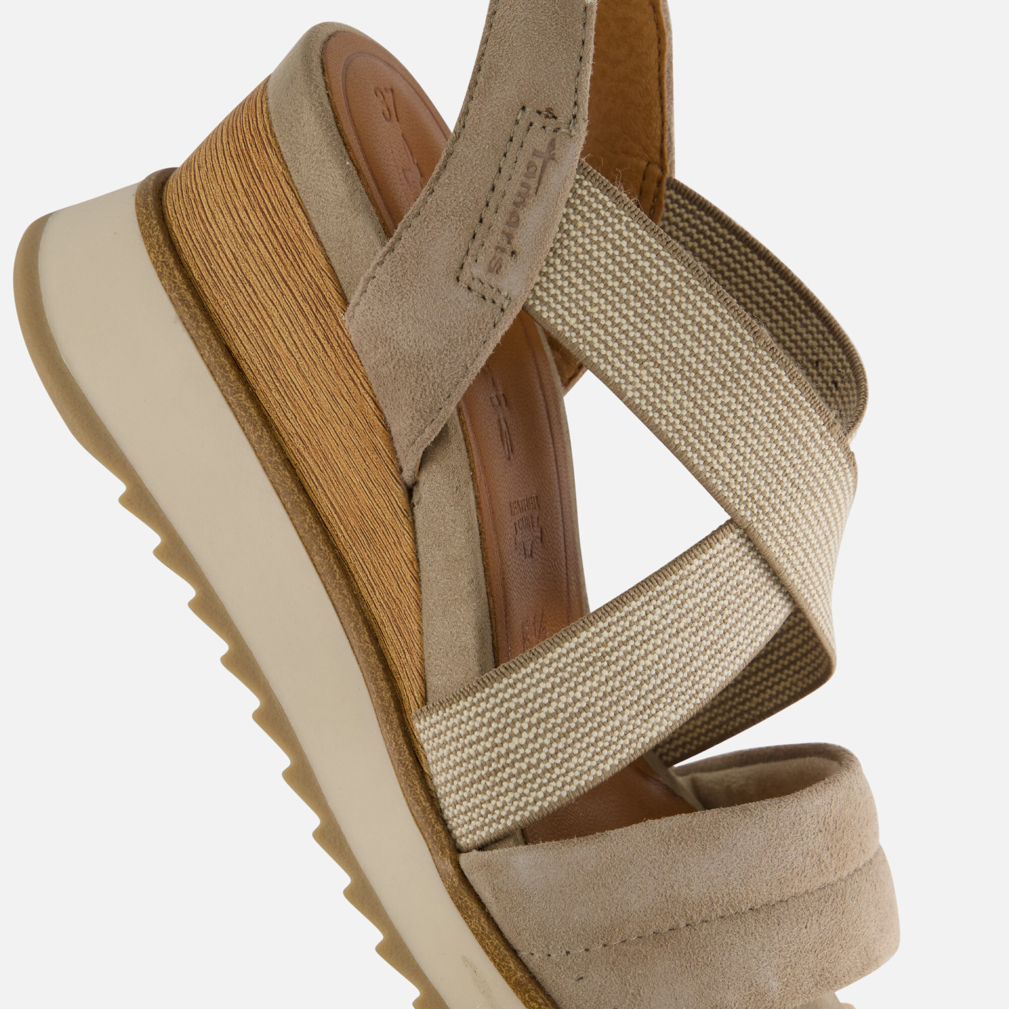Tamaris Sandalen met sleehak taupe Leer afbeelding 3