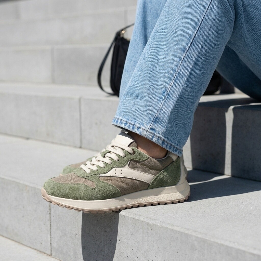 Feyn Sneakers groen Suède