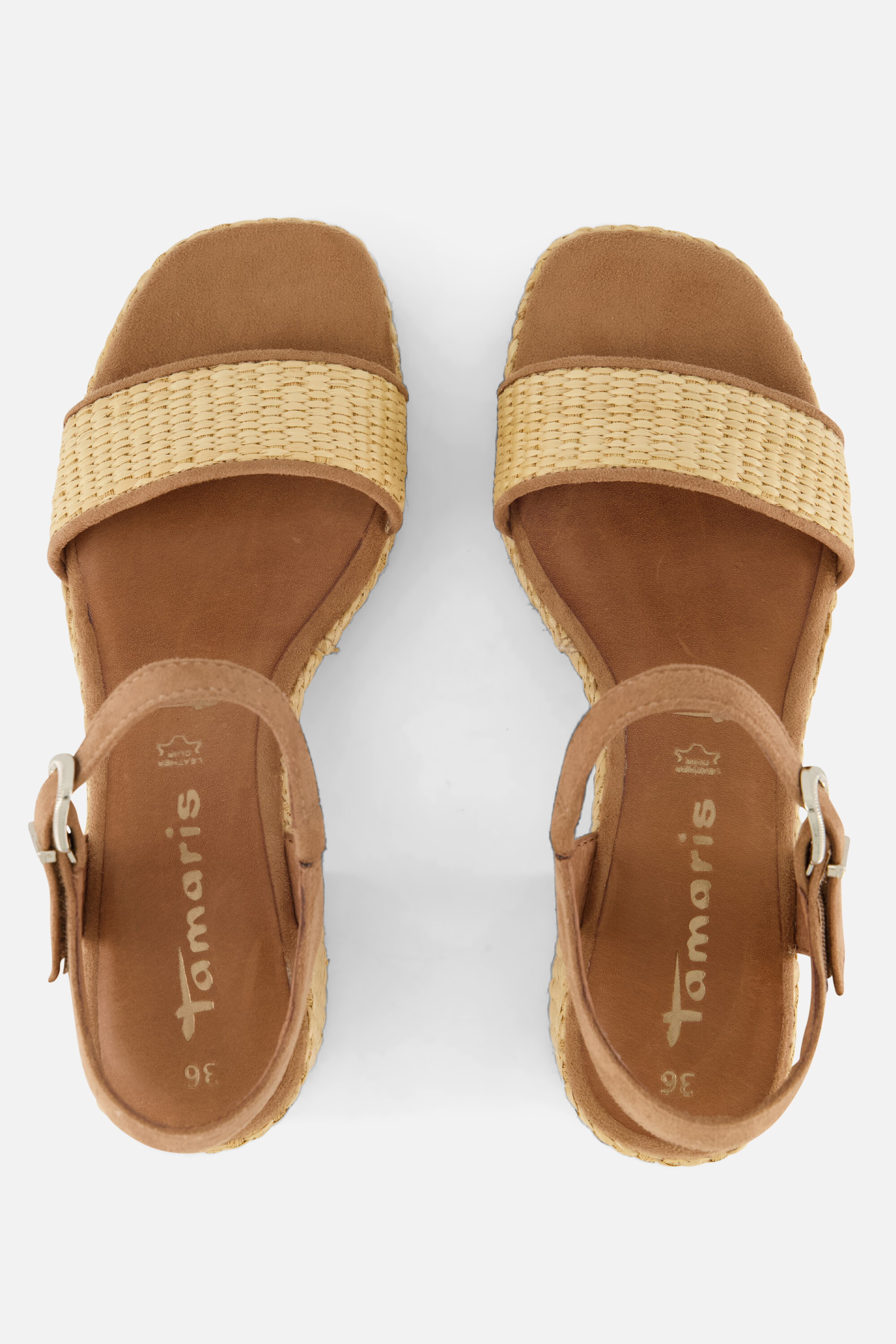 Tamaris Sandalen met hak cognac Textiel afbeelding 2