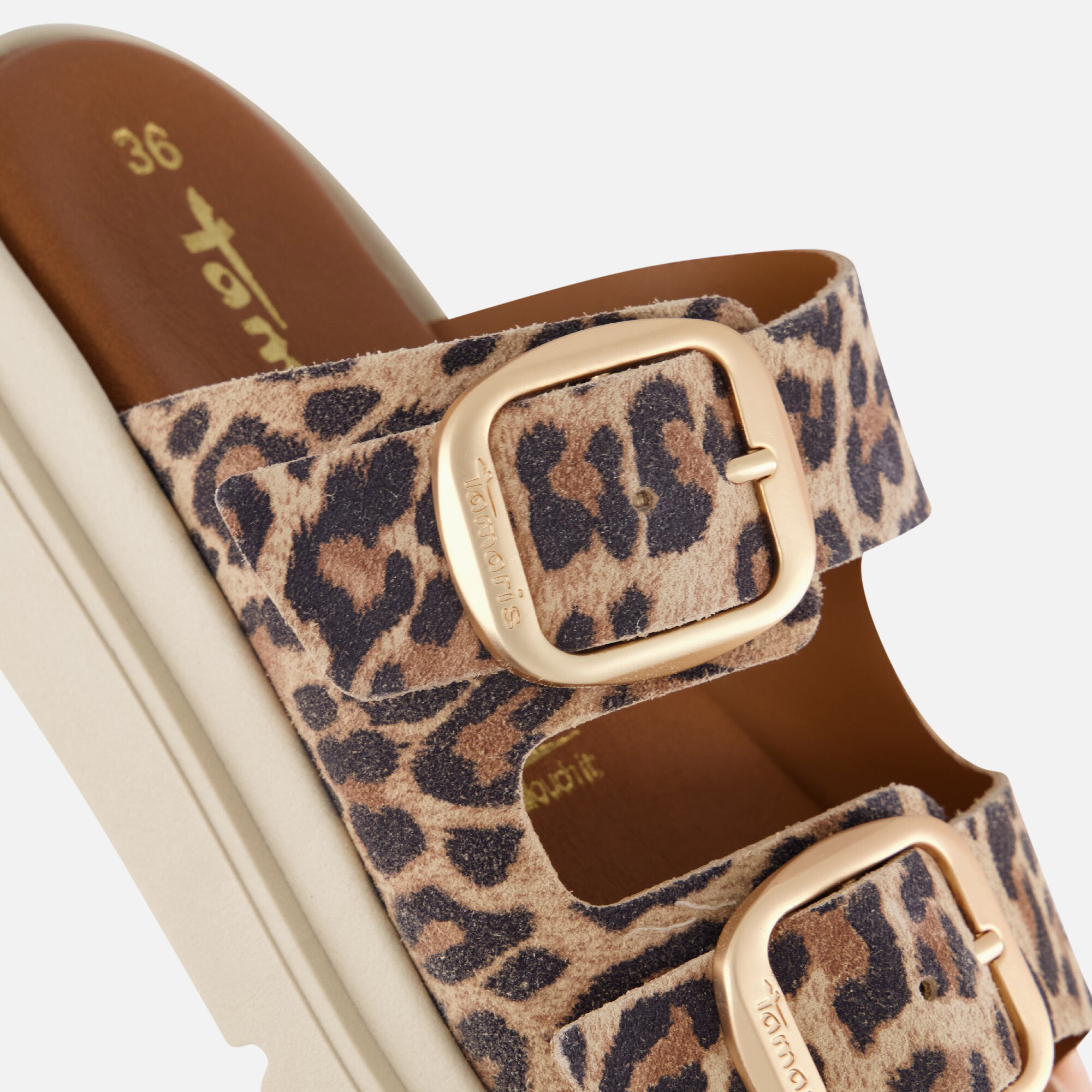 Tamaris Leopard Slippers bruin Leer afbeelding 3
