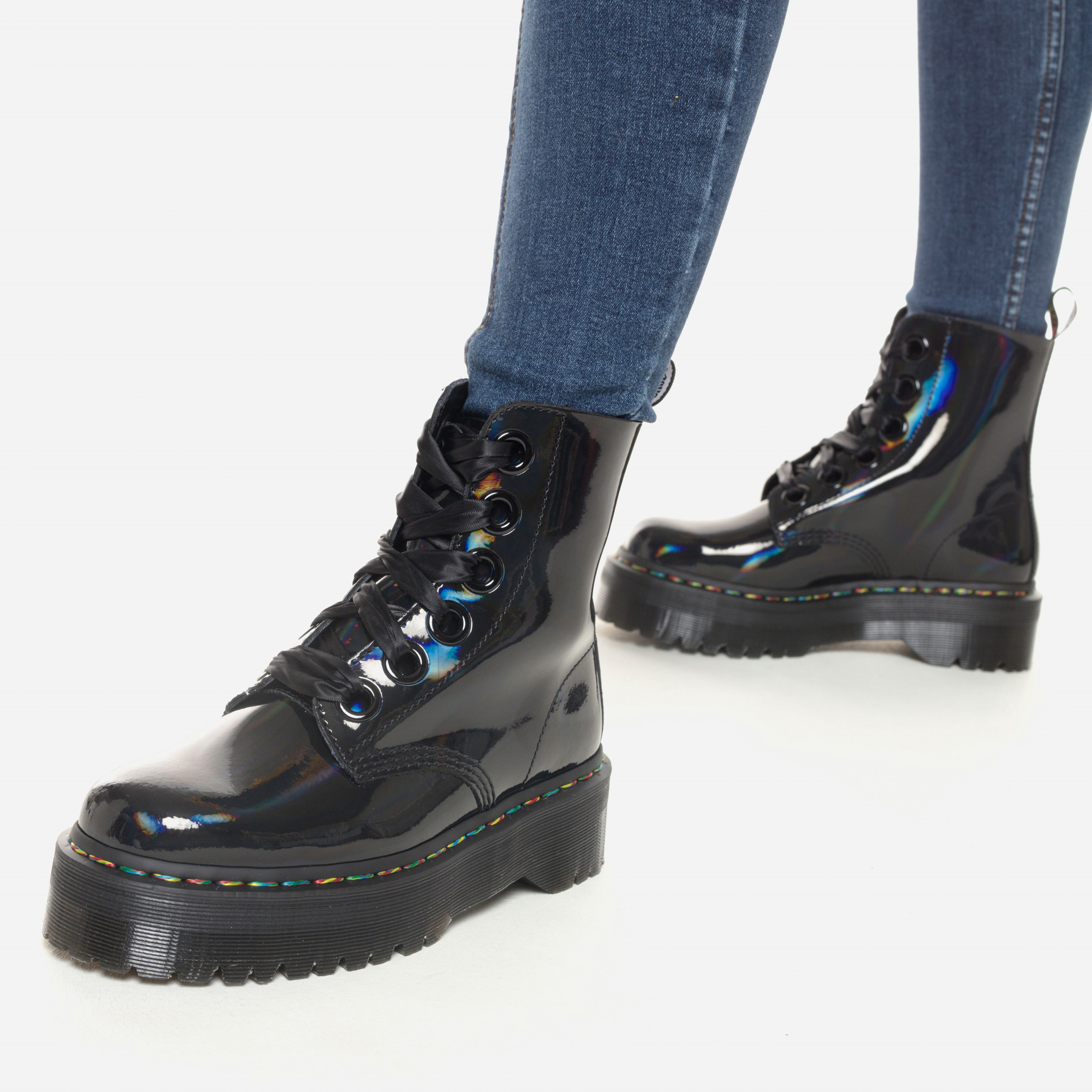 Dr. Martens Molly Rainbow veterboots zwart lak Lak afbeelding 2