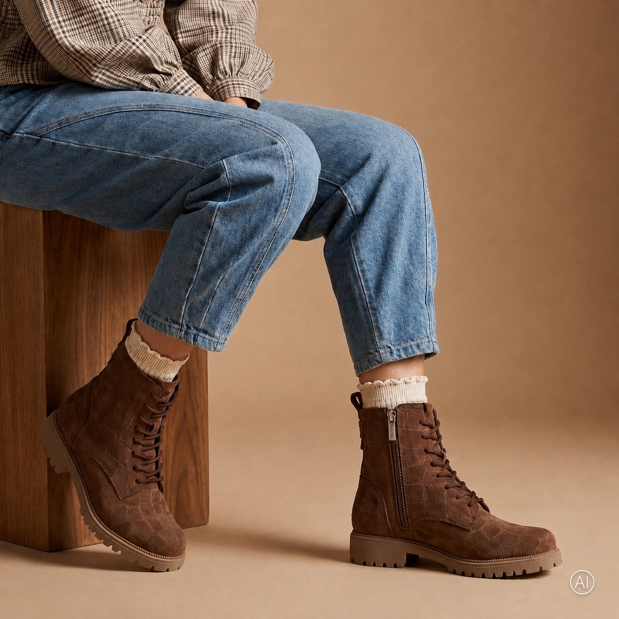 Tamaris Tamaris Veterboots Croco taupe Suède
