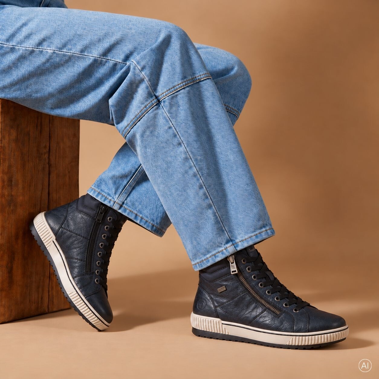 Remonte Remonte Veterboots blauw Synthetisch