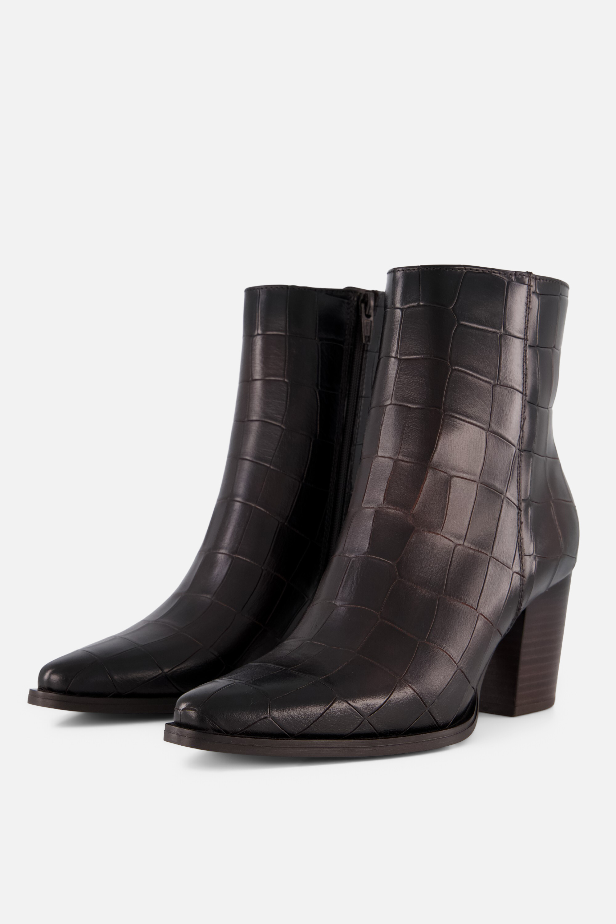 Linea Zeta Enkellaarzen Croco Met Hak bruin Leer