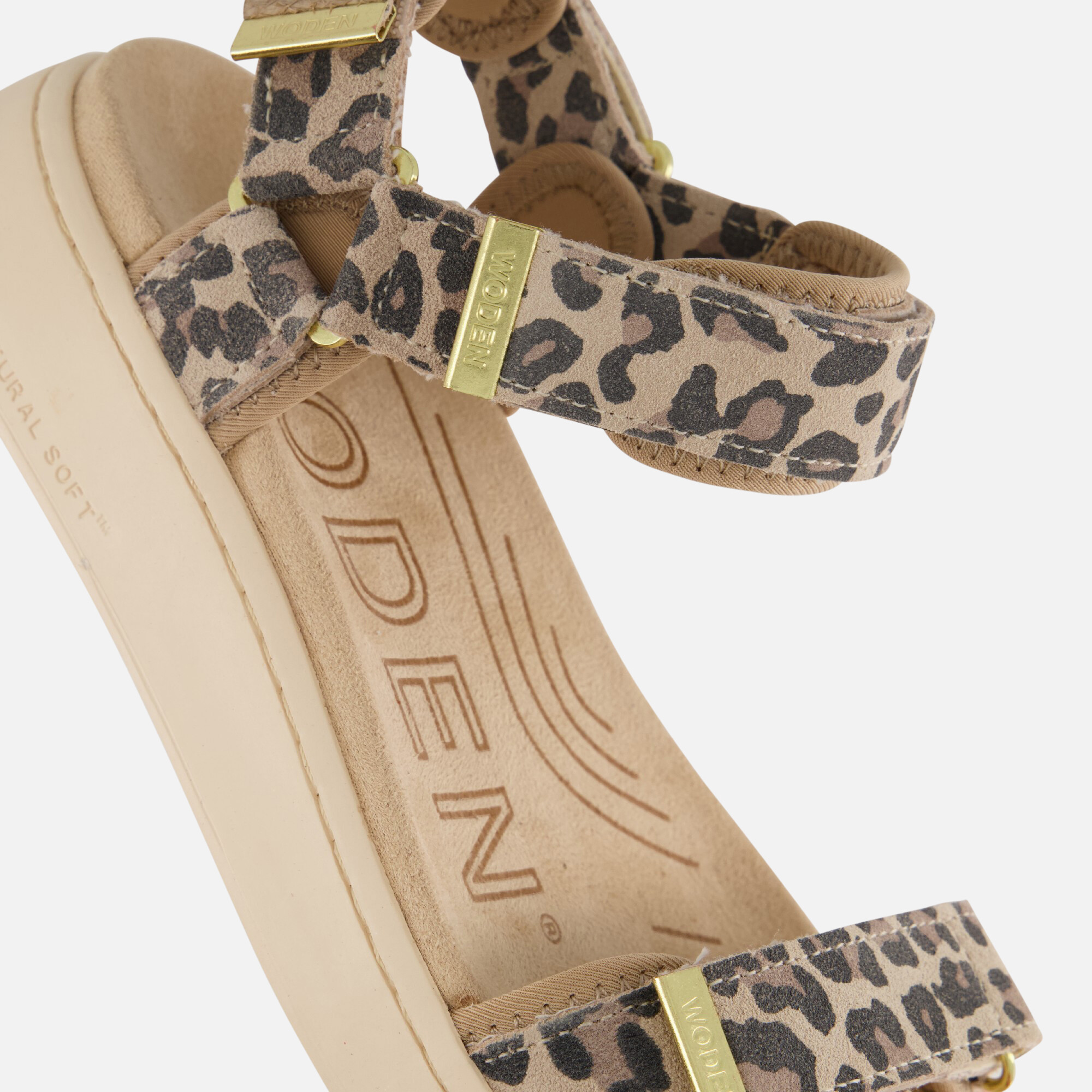 Woden Line Leopard Sandalen beige Leer afbeelding 3