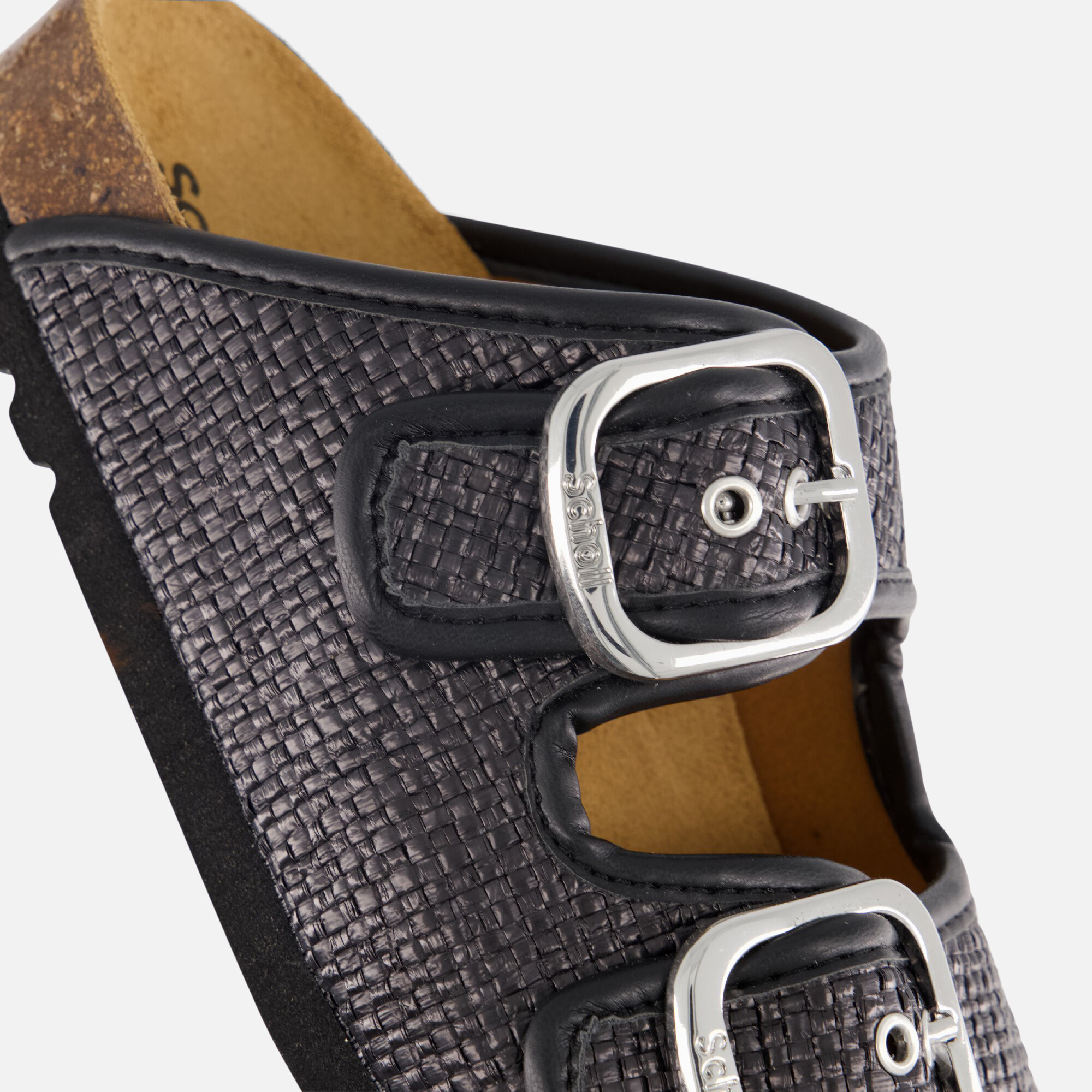 Scholl Noelle Raffia Slippers zwart Textiel afbeelding 3