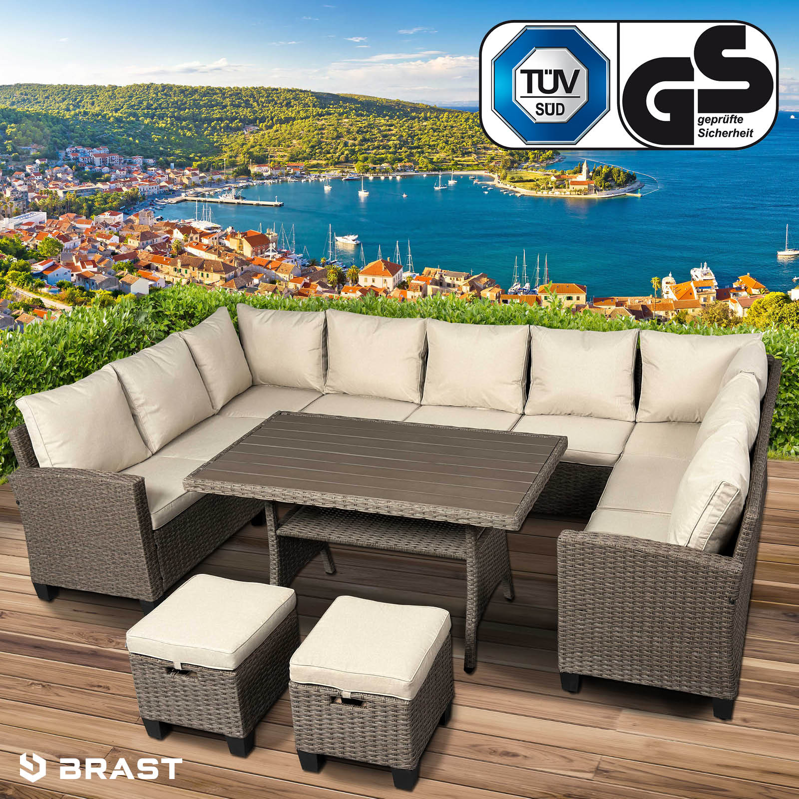 Brast Polyrattan Garten Sitzgruppe FAMILY braun/beige