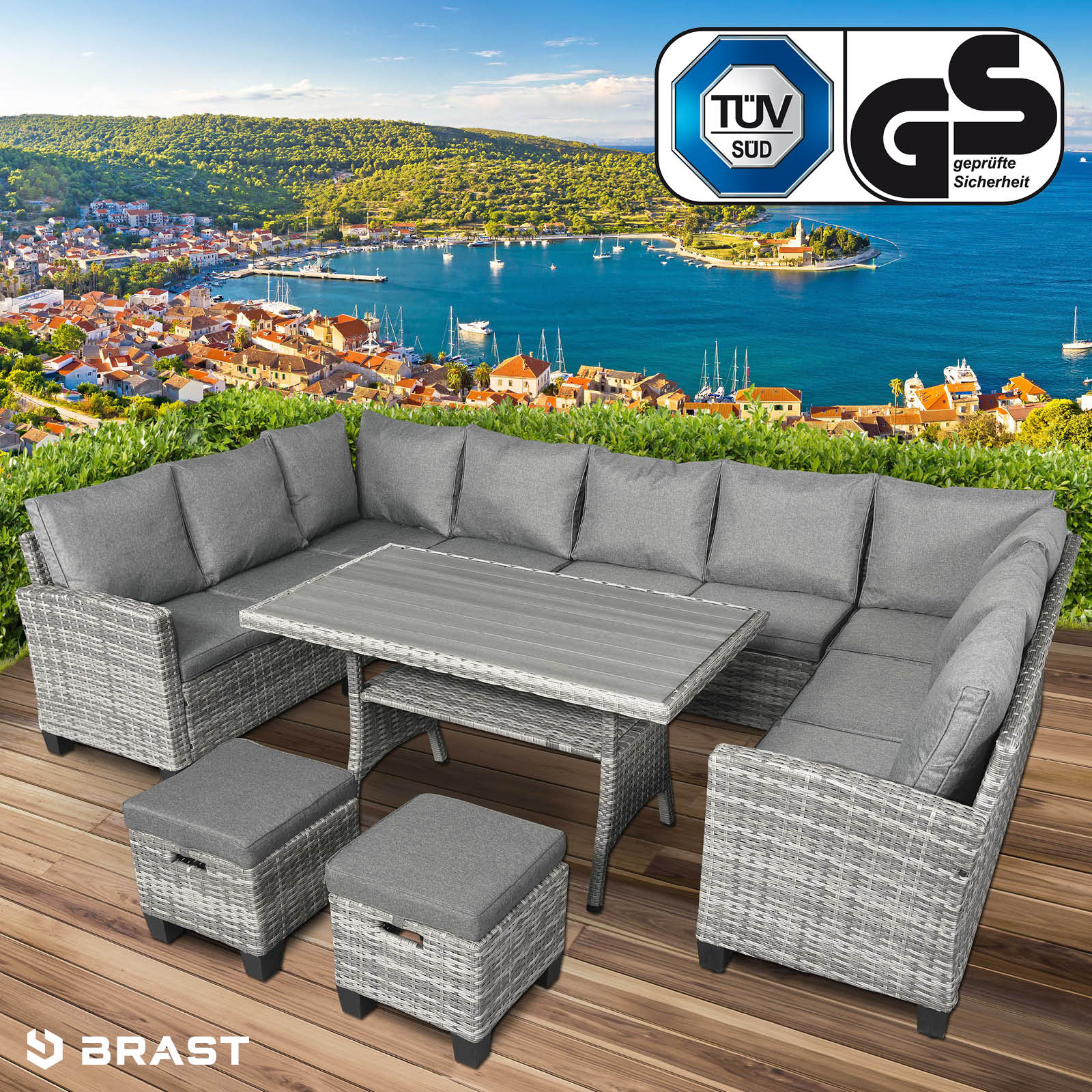 Brast Polyrattan Garten Sitzgruppe FAMILY grau/anthrazit