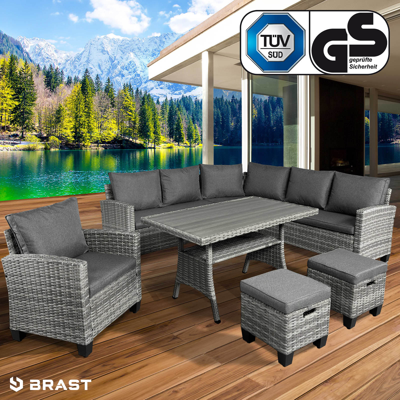 Brast Polyrattan Eck Sitzgruppe HACIENDA grau/anthrazit