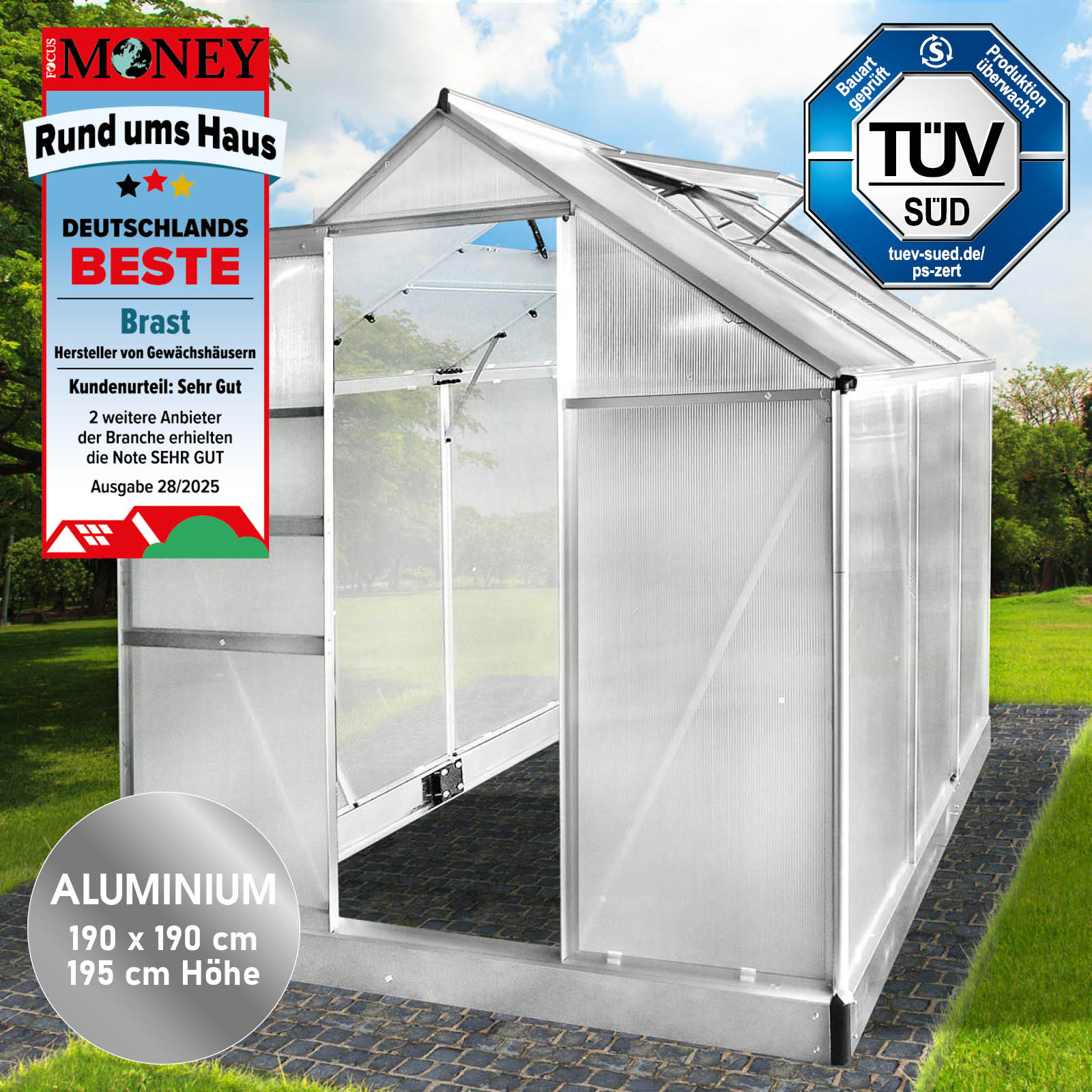 Aluminium-Gewächshaus 190x190x195