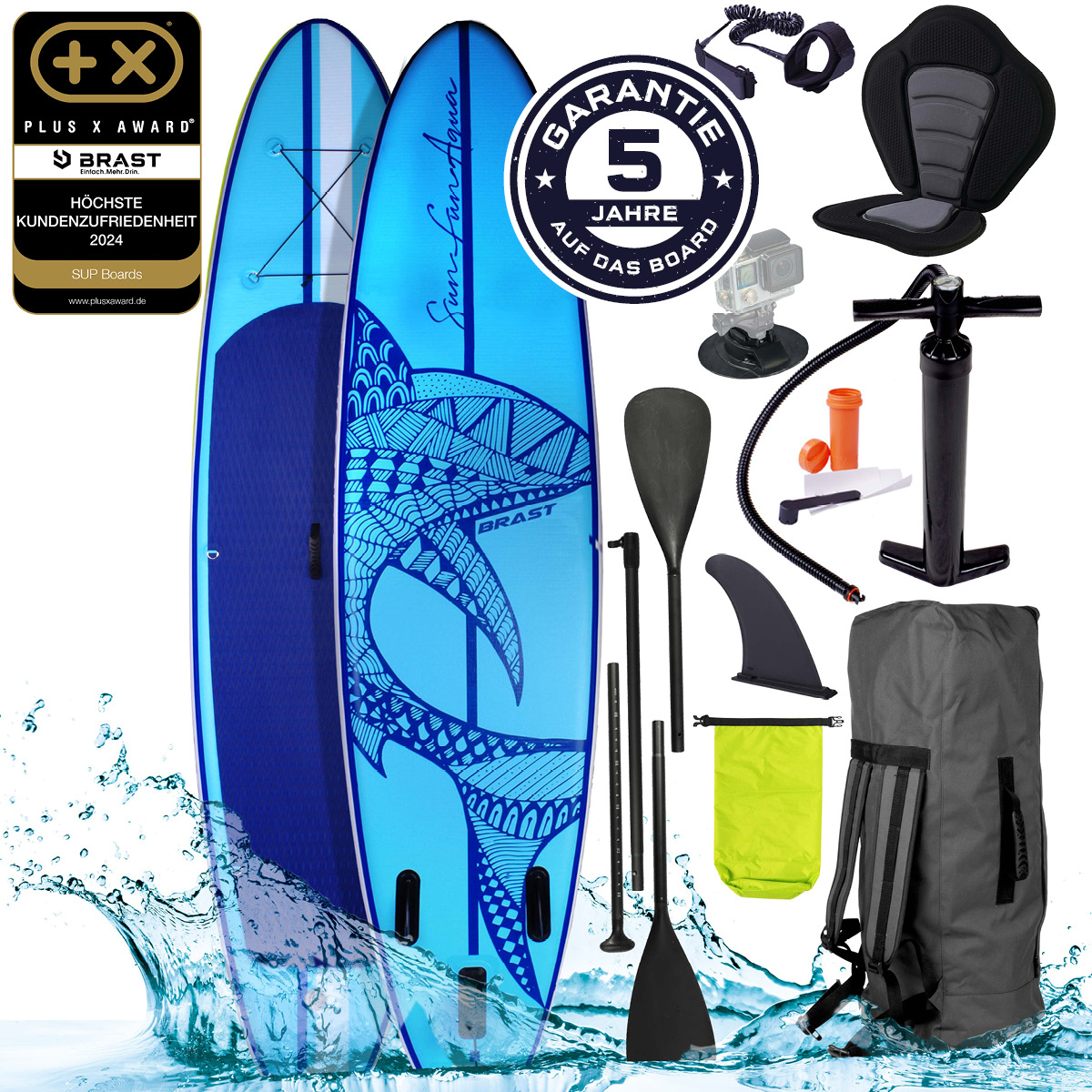 Brast Aufblasbares SUP Board Set mit Sitz SHARK 320 blue