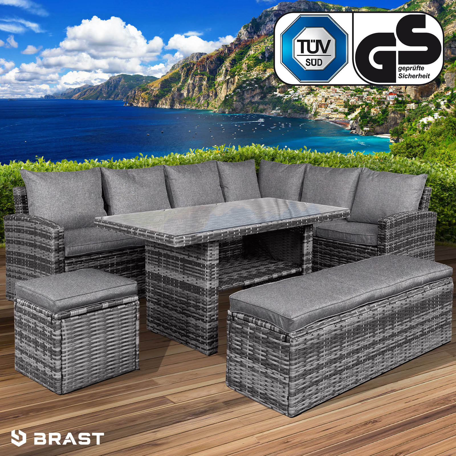 Brast ECO Poly-Rattan Corner Sofa Set Grey/Anthracite