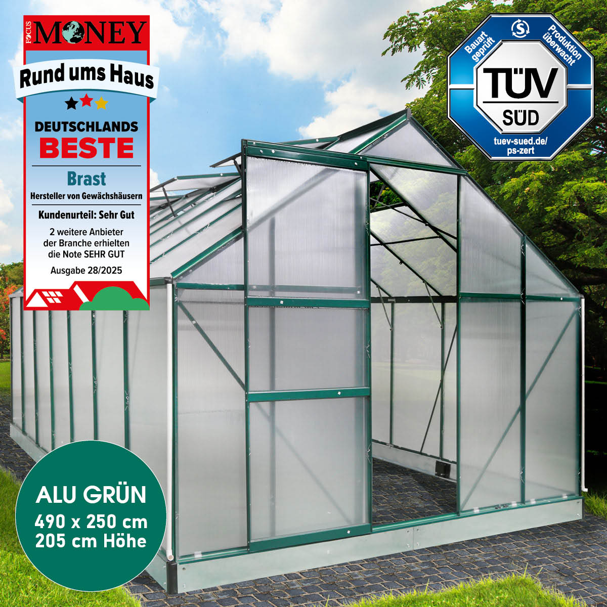 Aluminium-Gewächshaus 490x250x205 grün