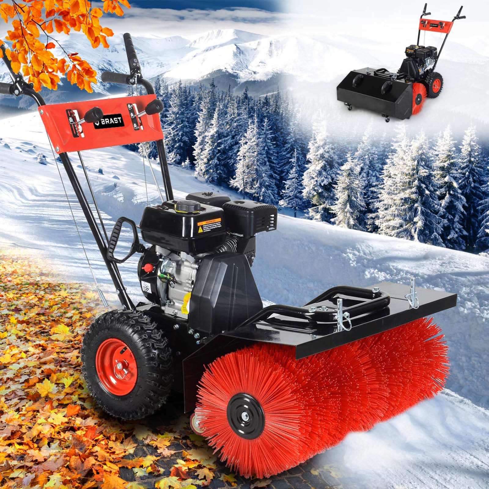 Motorbesen Benzin 52cc – Kehrmaschine & Schneeräumer 2,3 PS Für Rasen, Laub, Kunstrasen, Gras Und Schotter – Leistungsstarker 2-Takt-Motor