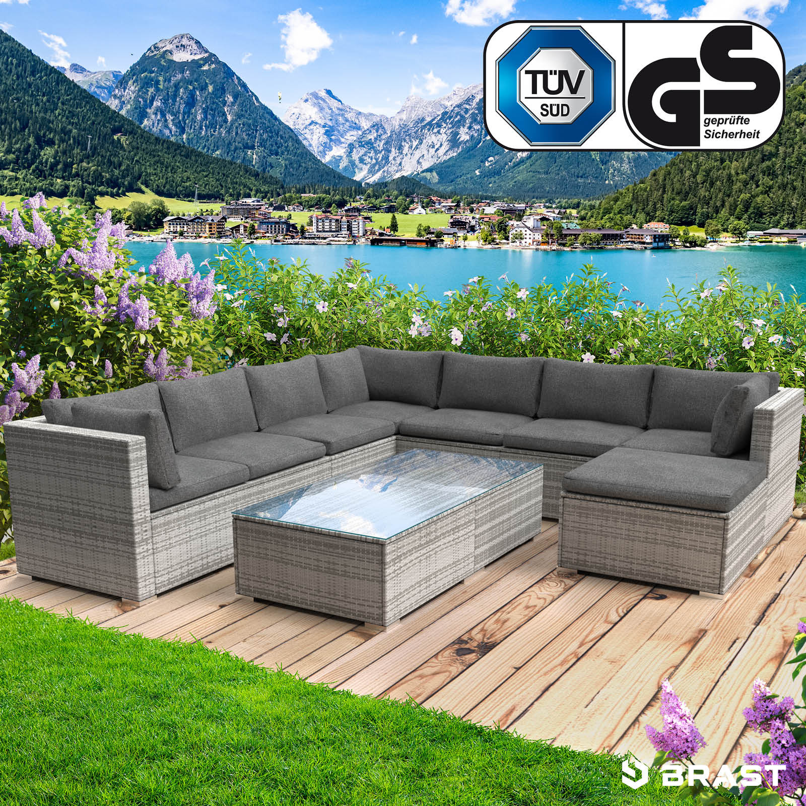 XL Polyrattan Loungemöbel PLEASURE grau