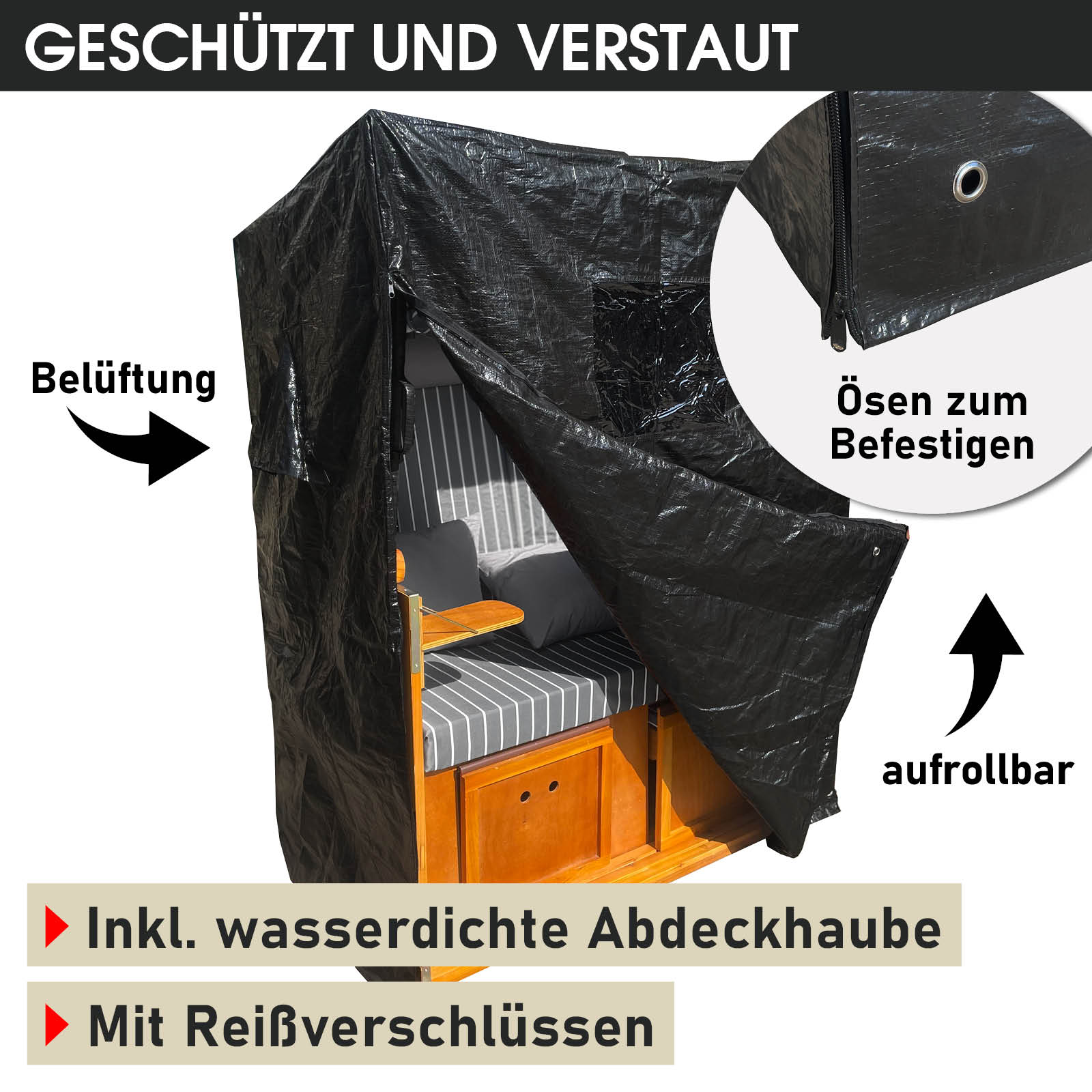 Strandkorb RGEN DELUXE Nadelstreifen anthrazit/wei | brast24.de