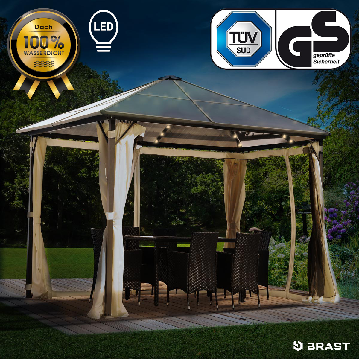 Alu Gartenpavillon SUMMERDREAM 3x3m beige inkl. LEDs