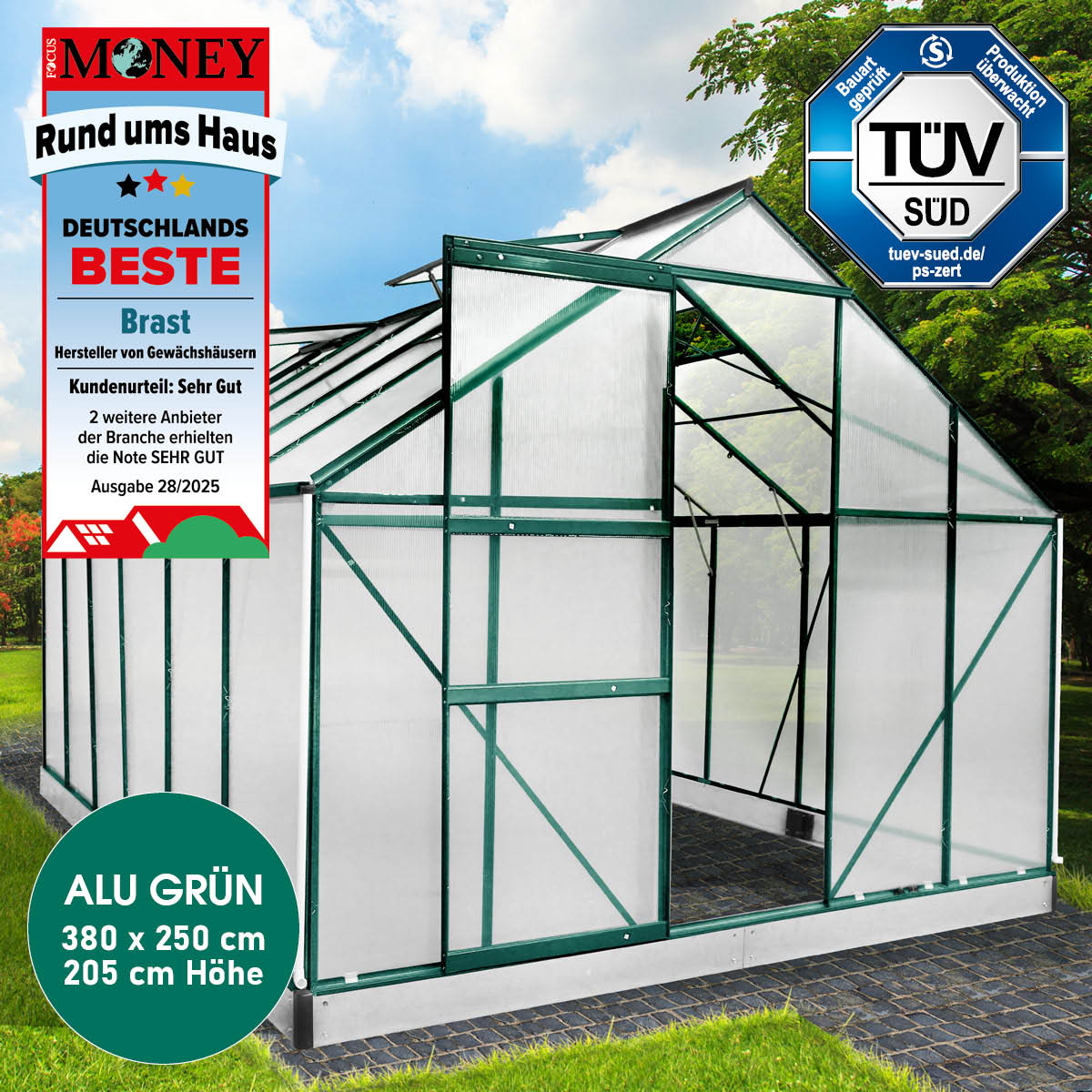 Aluminium-Gewächshaus 380x250x205 grün