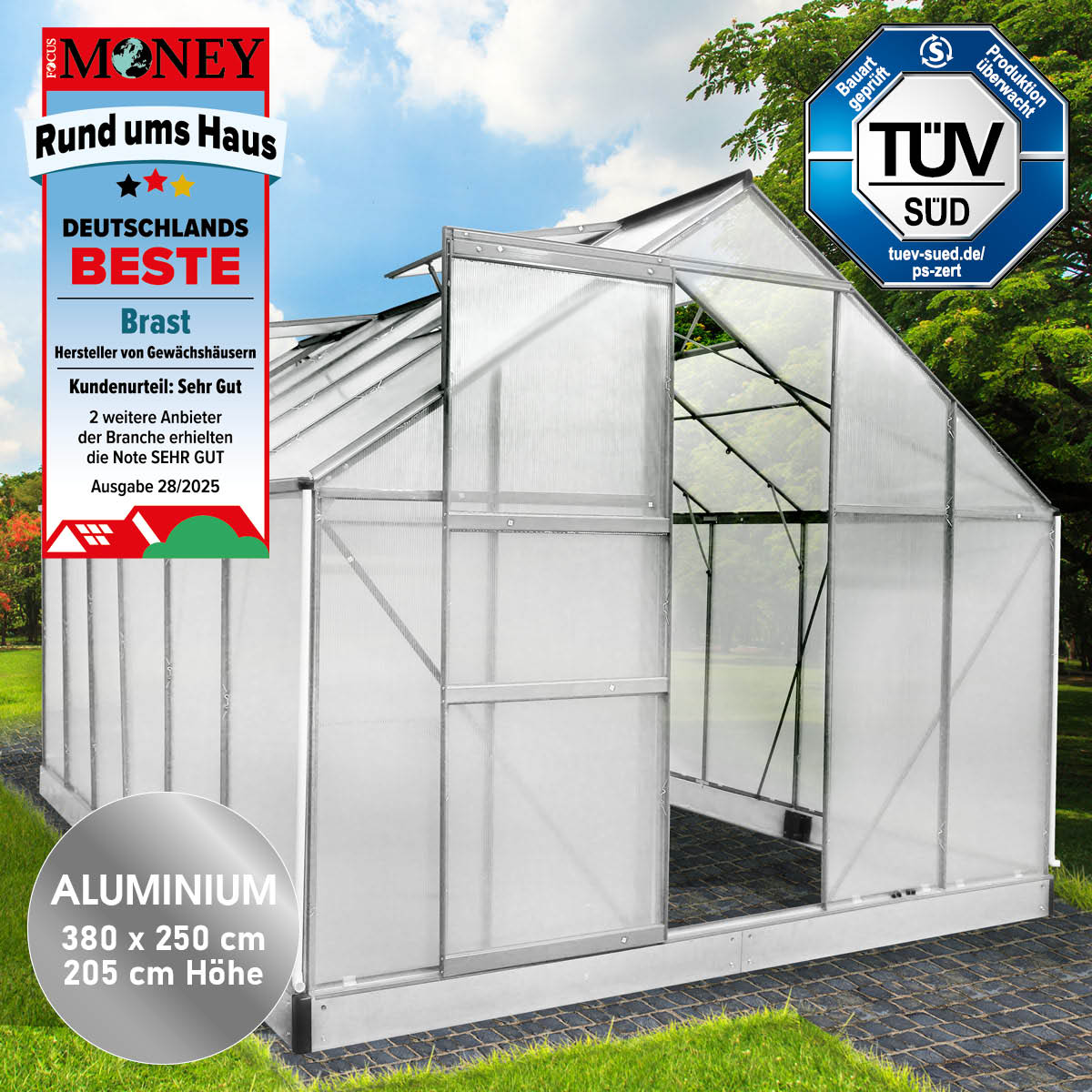 Aluminium Gewächshaus 380x250x205