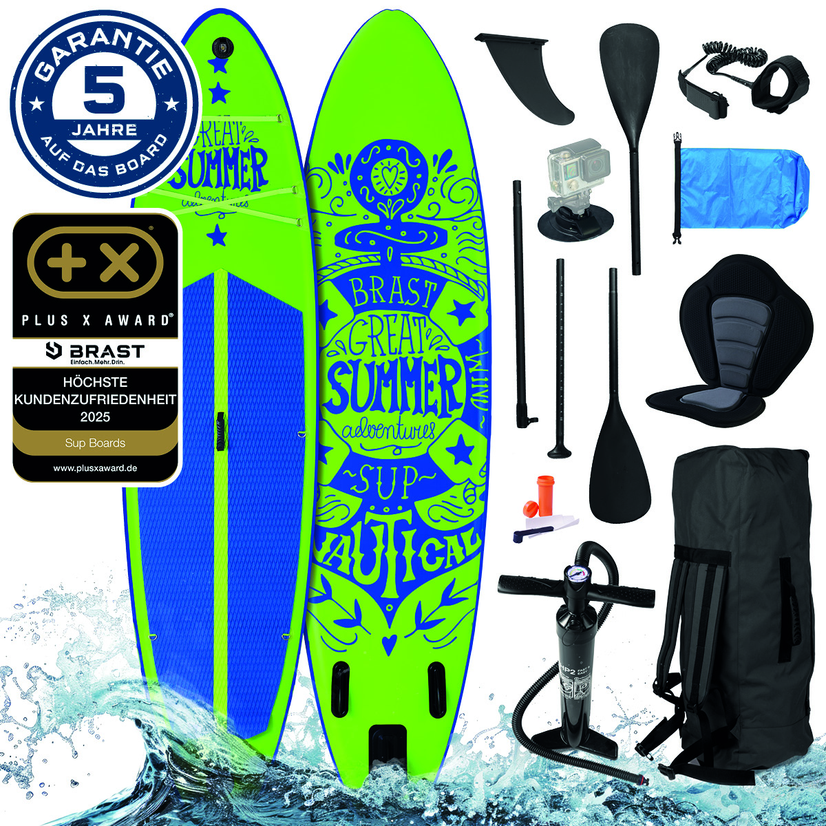 Brast Aufblasbares SUP Board Set mit Sitz SUMMER 320 green