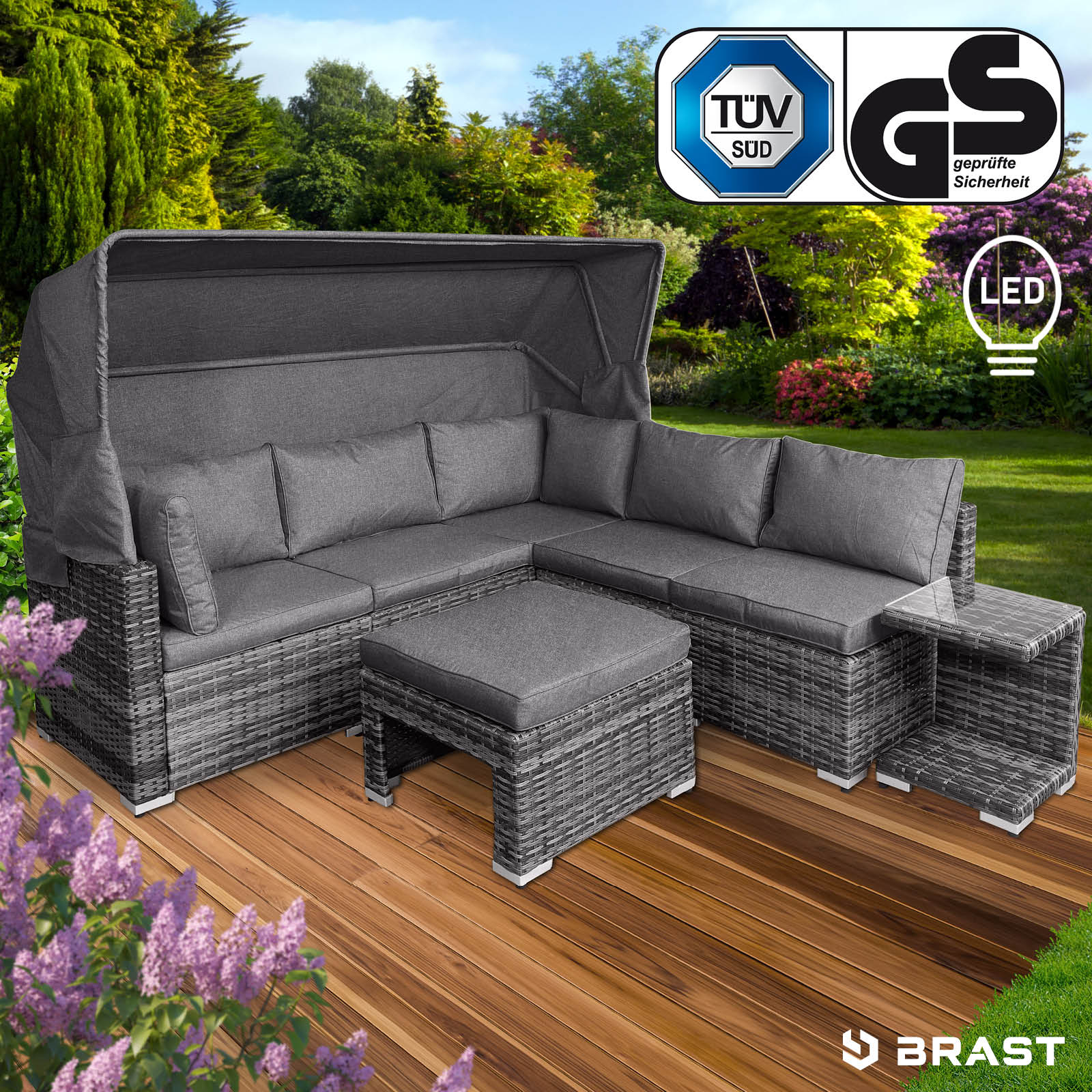 Brast Polyrattan Lounge-Insel mit LED grau/anthrazit