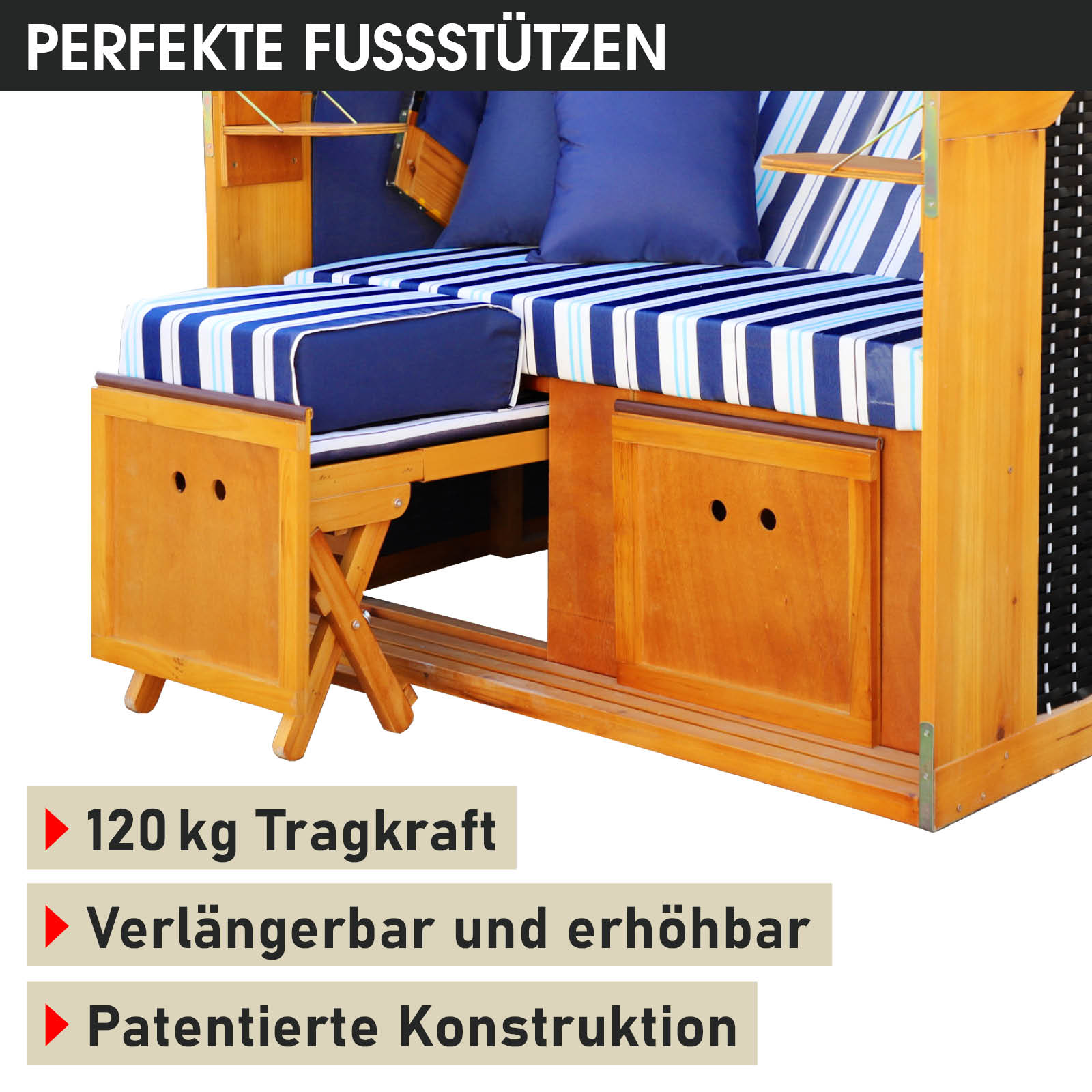 Strandkorb RÜGEN DELUXE blau/hellblau/weiß gestreift | brast24.de