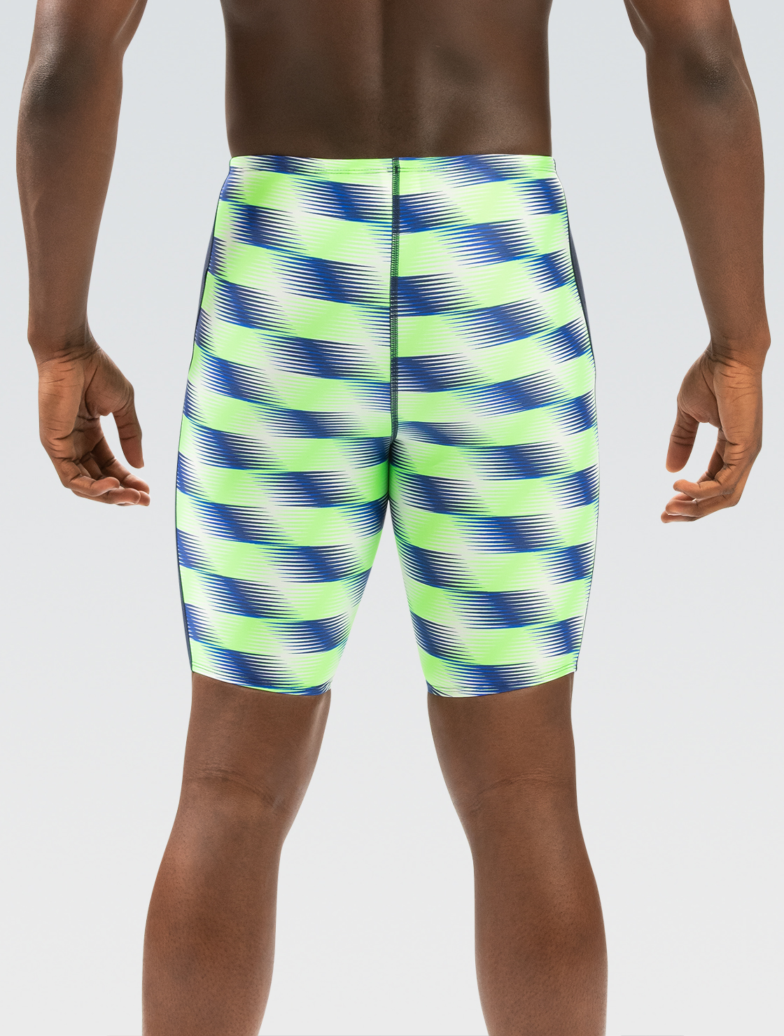 XtraSleek Men's Sonar Blue Green Spliced Jammer Swimsuit