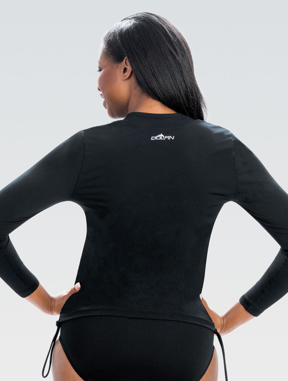 Women s Aquashape Black Side Ruched Rash Guard 3K10SLD 790 Dolfin Swimwear