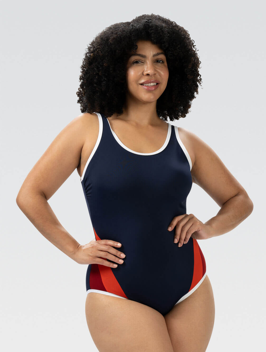 Womens Navy and Orange One Piece Swimsuit | Moderate Coverage