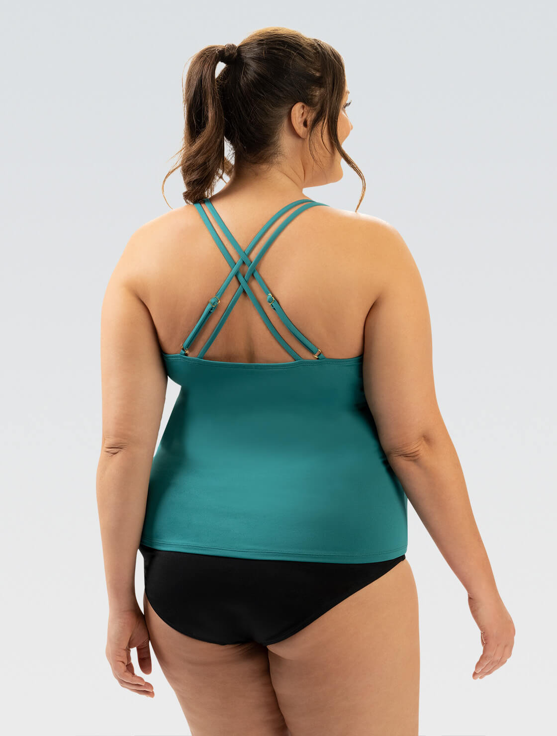 Women's Aquashape Solid Deep Scoop Neck Tankini Top: Jade