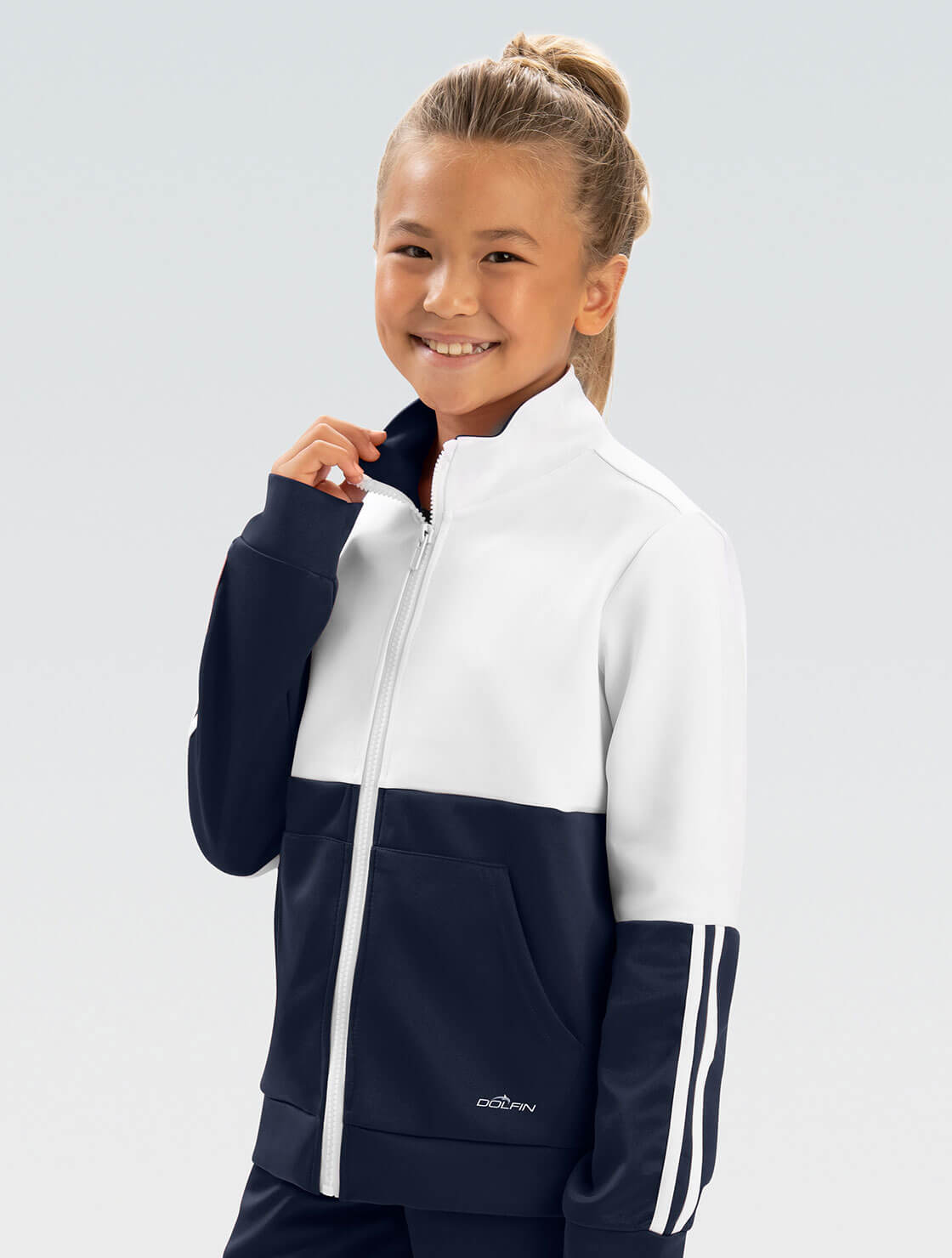 Unisex Navy and White Color Block Warm-Up Jacket : WUJ03D