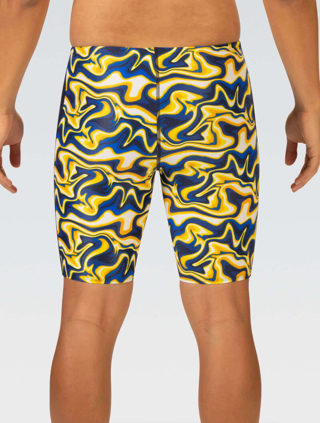 XtraSleek Men's Surge Navy and Gold Spliced Jammer Swimsuit