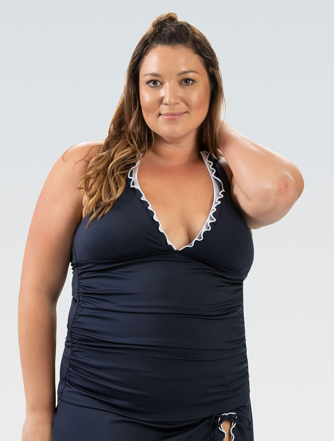 Women's Aquashape Navy and White Deep V-Neck Halter Tankini