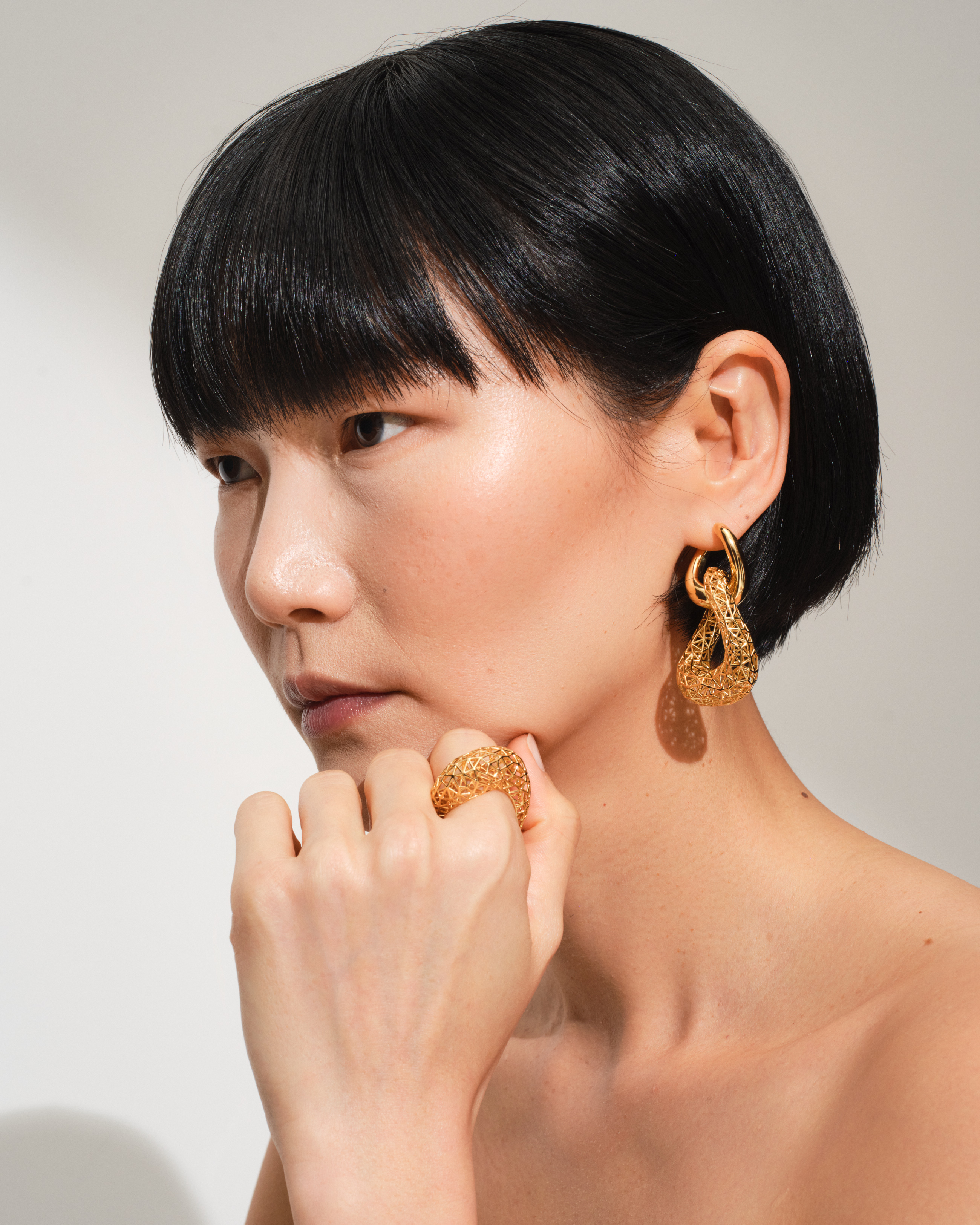 Mesh Ring Gold Diamonds - Tom Wood Project Official Online Store