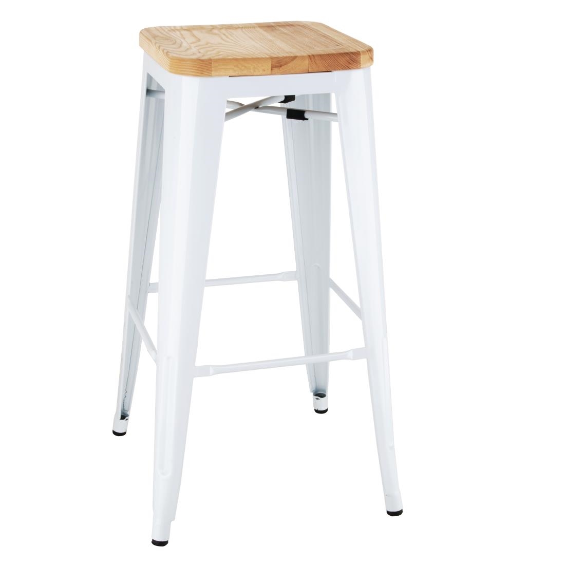Bolero Bistro High Stools with Wooden Seatpad White (4 pack)