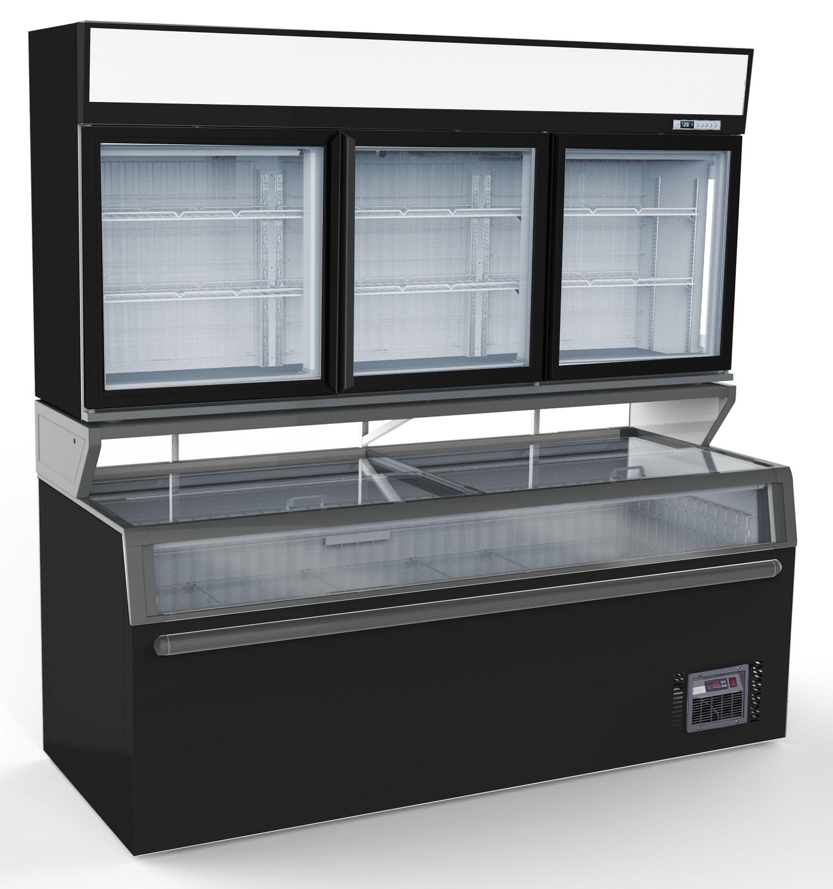 CombiSteel Wall Mounted Freezer Unit Black 3 Glass Door