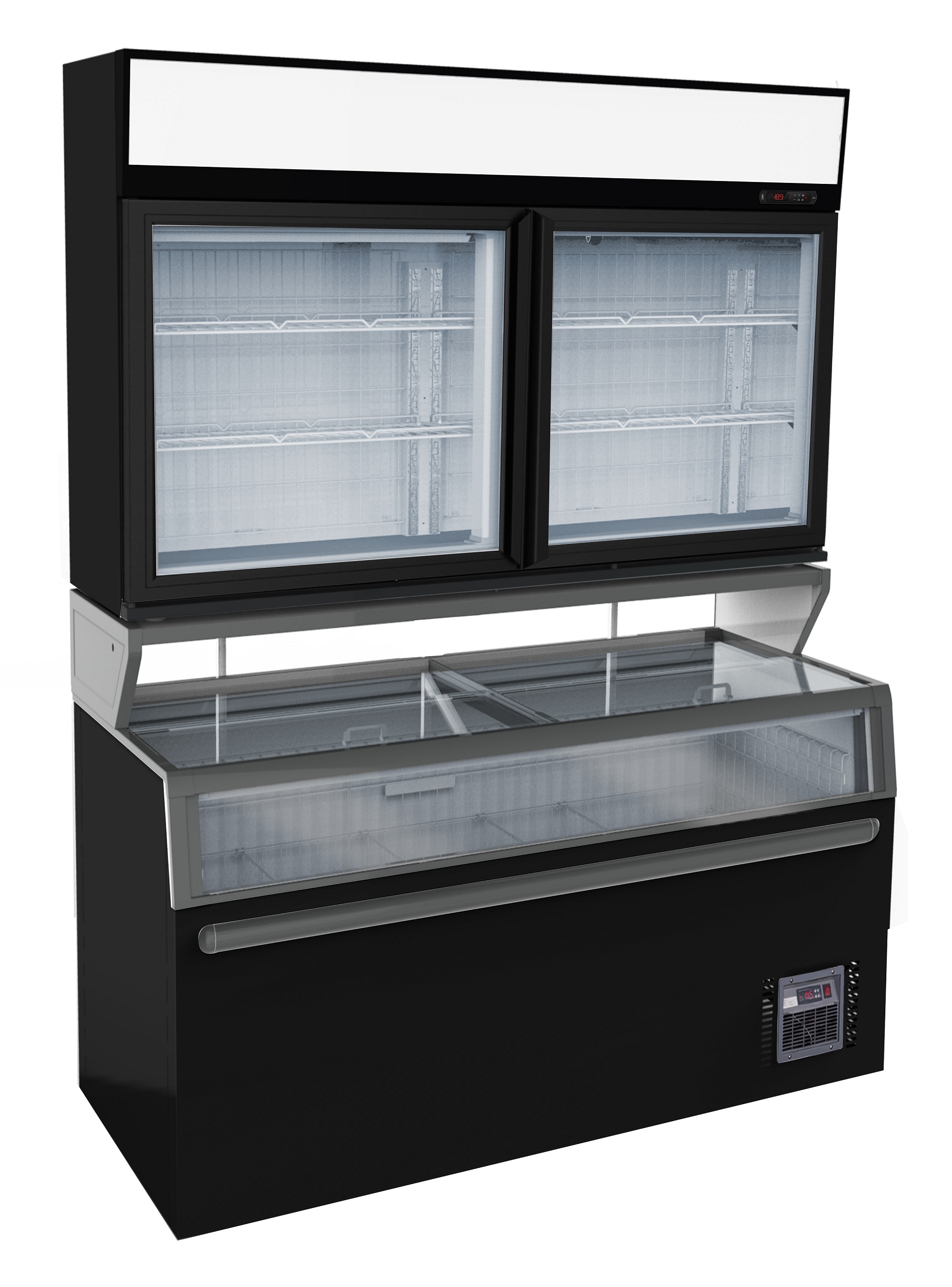 CombiSteel Wall Mounted Freezer Unit Black 2 Glass Door