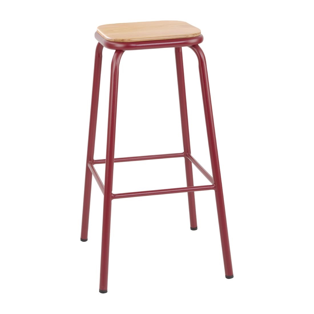 Bolero Cantina High Stools with Wooden Seat Pad Wine Red (4 pack)