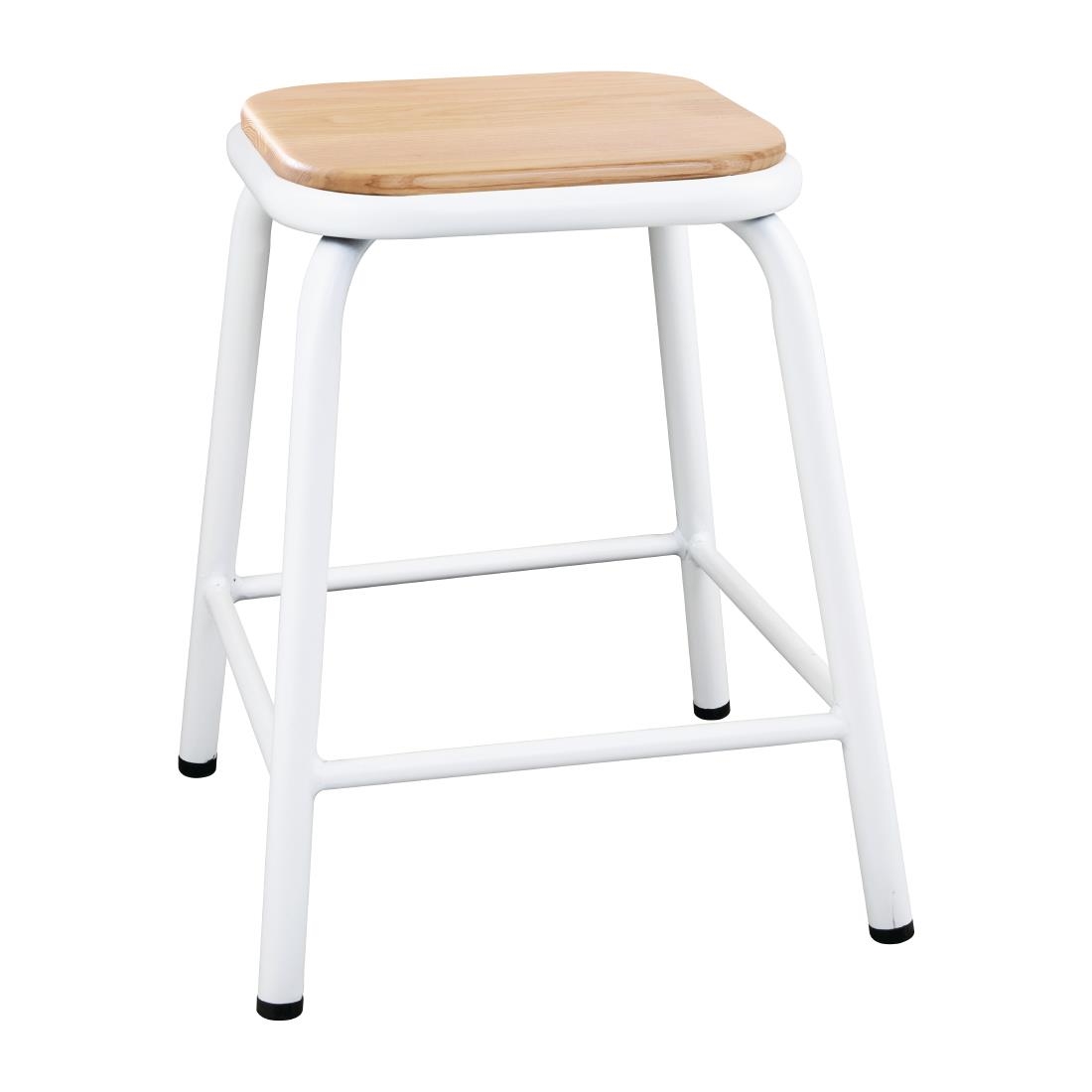 Bolero Cantina Low Stools with Wooden Seat Pad White (4 pack)