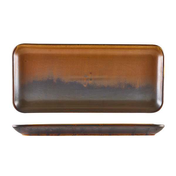 Terra Porcelain Rustic Copper Narrow Rectangular Platter 36 x 16.5cm - Pack of 3