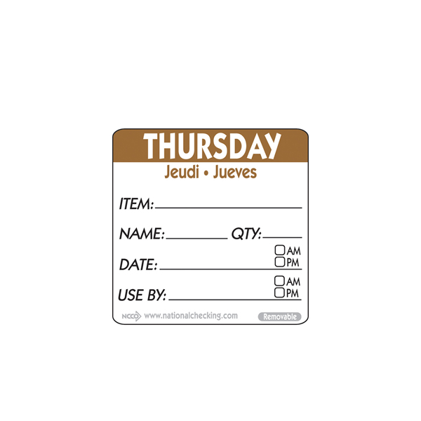 50mm Thursday Removable Day Label (500)