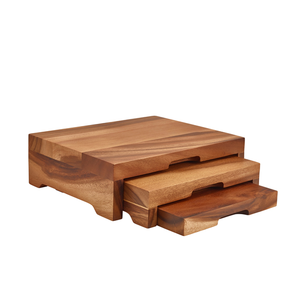 GenWare Acacia Wood Stepped Display Stand GN 1/2