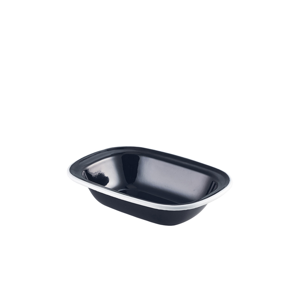 Enamel Pie Dish Black with White Rim 18cm