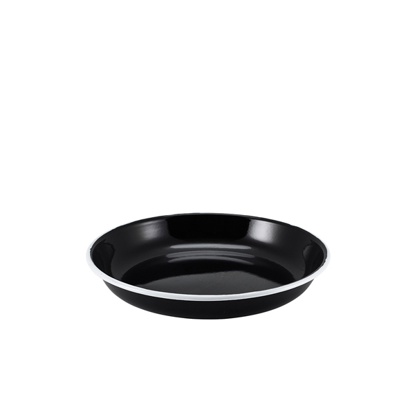 Enamel Rice/ Pasta Plate Black with White Rim 20cm